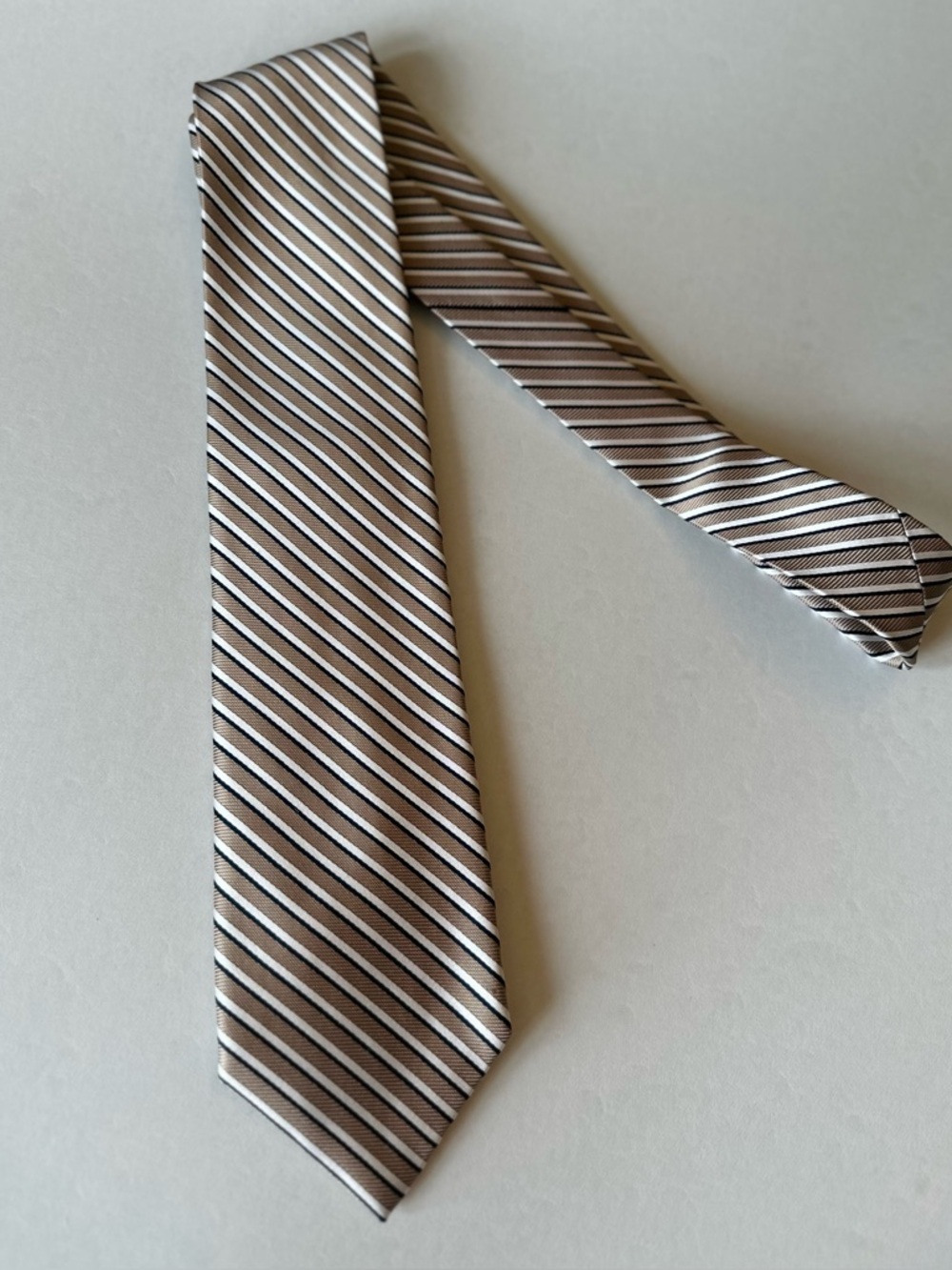 Jos. A. Bank Silk Taupe & White Diagonal Stripe Tie